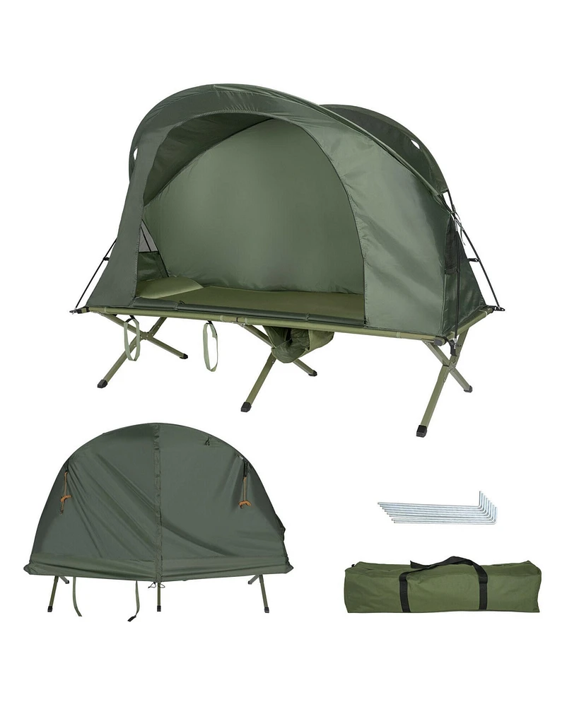 Gymax 1-Person Outdoor Camping Tent Cot Compact Elevated Tent Set W/ External Cover Green