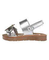 Bebe Big Girl's Open-Toe Metallic Sandal with Butterfly Details Polyurethane/Glitter Sandals