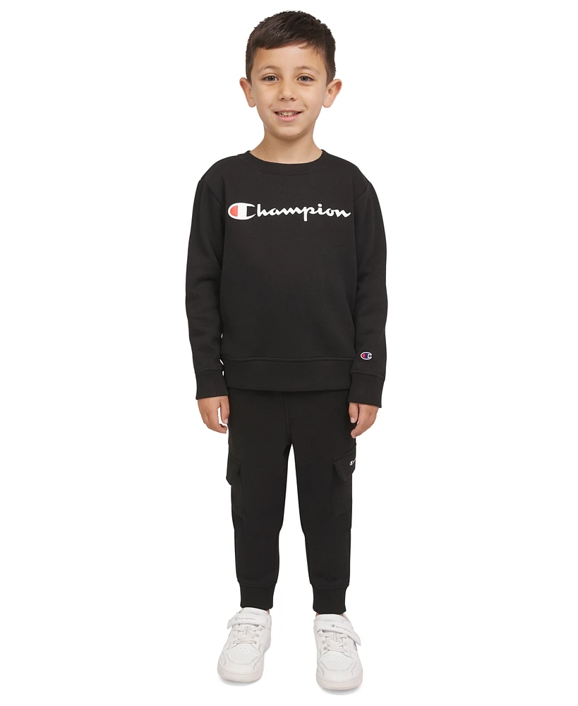 Champion Little Boys 2-Pc. Fleece Logo Sweatshirt & Cargo Joggers Set