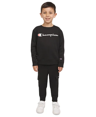 Champion Little Boys 2-Pc. Fleece Logo Sweatshirt & Cargo Joggers Set