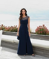 Alex Evenings Women's Embellished Illusion-Yoke Ruffled Gown