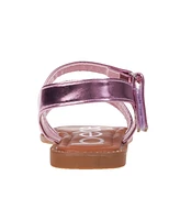 Bebe Big Girl's Strappy Sandal with Cute Rhinestone Tubular Bow Polyurethane Sandals