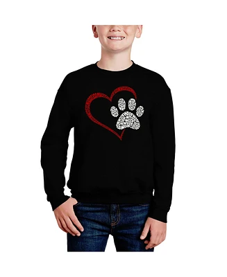 La Pop Art Boys Paw Heart Word Crewneck Sweatshirt