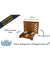 We Games Walnut 7-Games-in-1 Combination Game Set - Includes Chess, Checkers, Backgammon, Dominoes, Cribbage, Poker, Dice and Cards