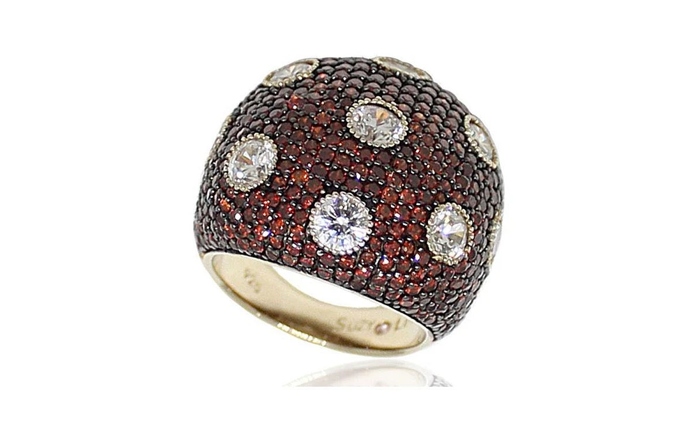 Suzy Levian Sterling Silver Cubic Zirconia Reddish Brown Pave Oversized Dome Ring