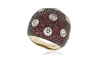 Suzy Levian Sterling Silver Cubic Zirconia Reddish Brown Pave Oversized Dome Ring