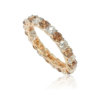 Suzy Levian New York Sterling Silver Cubic Zirconia Alternating Brown & White Eternity Band Ring