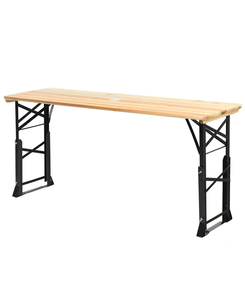 Gymax 5.5 Ft Outdoor Folding Wood Picnic Table Height Adjustable Metal Frame