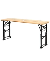 Gymax 5.5 Ft Outdoor Folding Wood Picnic Table Height Adjustable Metal Frame