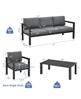 Gymax 4PCS Patio Conversation Furniture Set Outdoor Cushioned Sectional Sofa Set