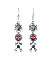 American West Jewelry Sterling Silver Gemstone Thunderbird, Sun and Crossed Arrows Dangle Earrings