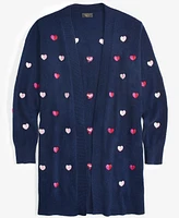 Charter Club Women's Cashmere Heart-Embroidered Long Open Cardigan, Created for Macy's