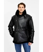 Furniq Uk Men's Leather Shearling Jacket