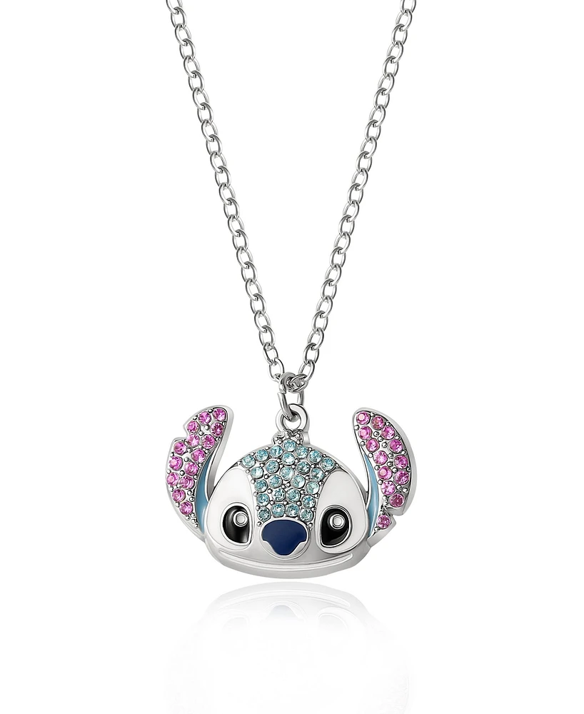 Disney Lilo and Stitch Fashion Stitch Pave Pendant Necklace, 16+3" Silver Chain