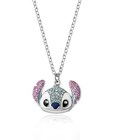 Disney Lilo and Stitch Fashion Stitch Pave Pendant Necklace, 16+3" Silver Chain