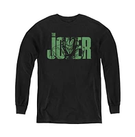 Batman Boys Youth Joker Text On Black Long Sleeve Sweatshirt