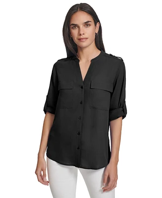Calvin Klein Women's Roll-Tab Sleeve Button Down Shirt