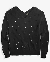 Charter Club Women's Cashmere Double V-Neck Rhinestone Sweater, Created for Macy's