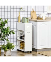 Homcom Utility Kitchen Cart, Rolling Kitchen Island Storage Trolley with Drawer and Open Shelves, White