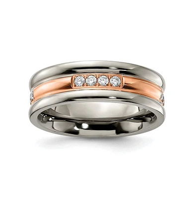 Chisel Titanium Polished Rose Ip-plated with Cz Wedding Band Ring