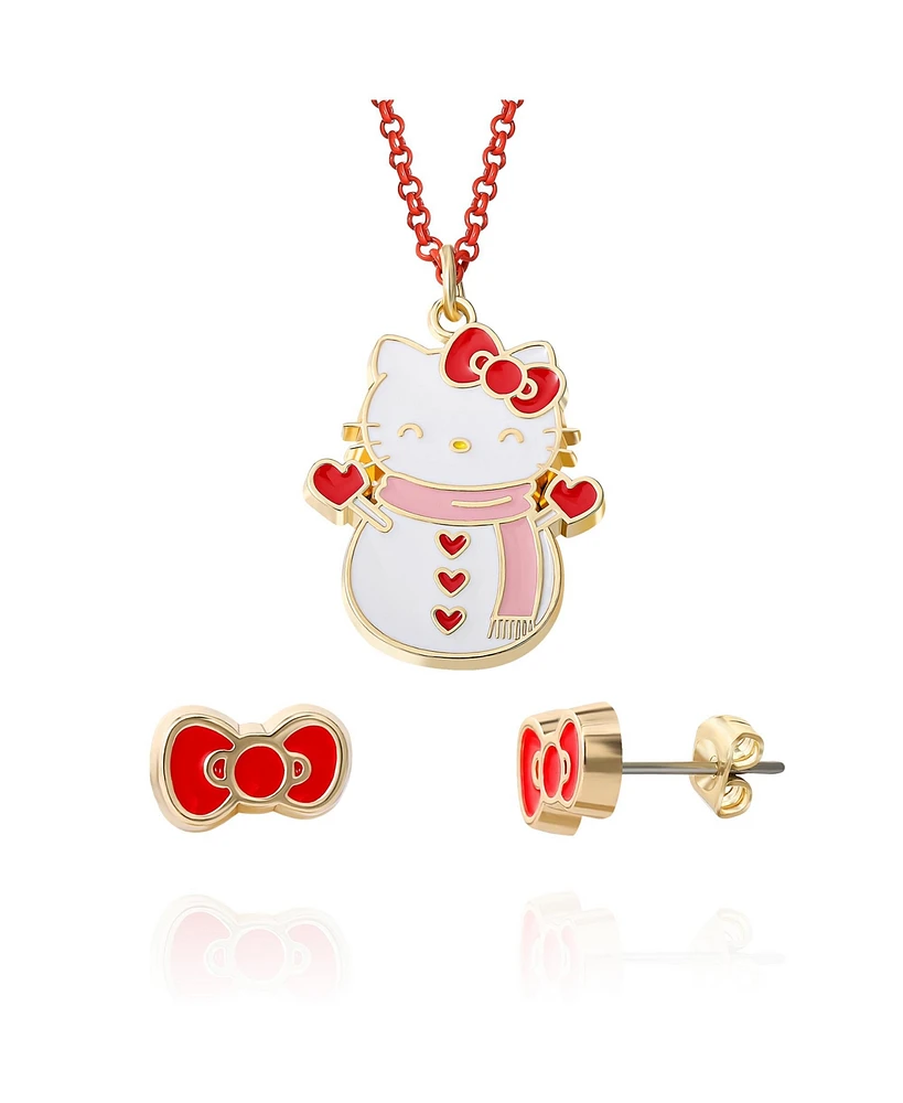 Hello Kitty Sanrio Snowman Necklace and Earring Christmas Set