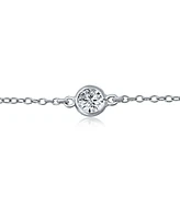 Bling Jewelry Tiny Minimalist Simple Cubic Zirconia Round Bezel Chain Cz By The Inch Bracelet For Women Sterling Silver