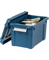 Iris Usa 5 Gallon Lockable Storage Totes with Lids, 6 Pack, Navy, Heavy-Duty Durable Stackable Containers, Large Garage Organizing Bins Moving Tubs