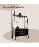Industrial Rack Freestanding Bottle Holder with Stemware Holder & Open Shelves