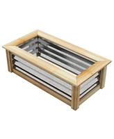 Outsunny Raised Garden Bed, Wood Reinforced Metal Planter Box, 2.6'