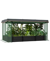 Outsunny Galvanized Raised Garden Bed with Crop Cage & Shade Cloth, Green