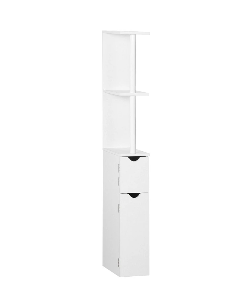 Kleankin Tall Bathroom Storage Cabinet with 2 Open Shelves and 2 Door Cabinets, Freestanding Linen Tower, White