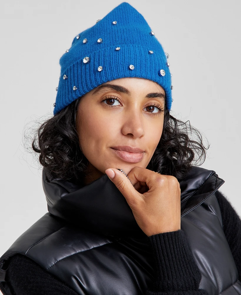 Charter Club Cashmere Embellished Cuffed Beanie, Created for Macy's