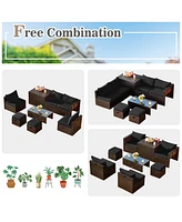 Inolait 8 Pieces Patio Space-Saving Rattan Conversation Sets with Storage Box and Waterproof Cover