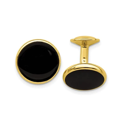 Diamond2Deal Kelly Waters Gold-plated Black Epoxy Round Cuff Links