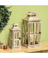 Homcom 2 Pack 28"/20" Large Lantern Decorative, Fir Wood Outdoor Lantern