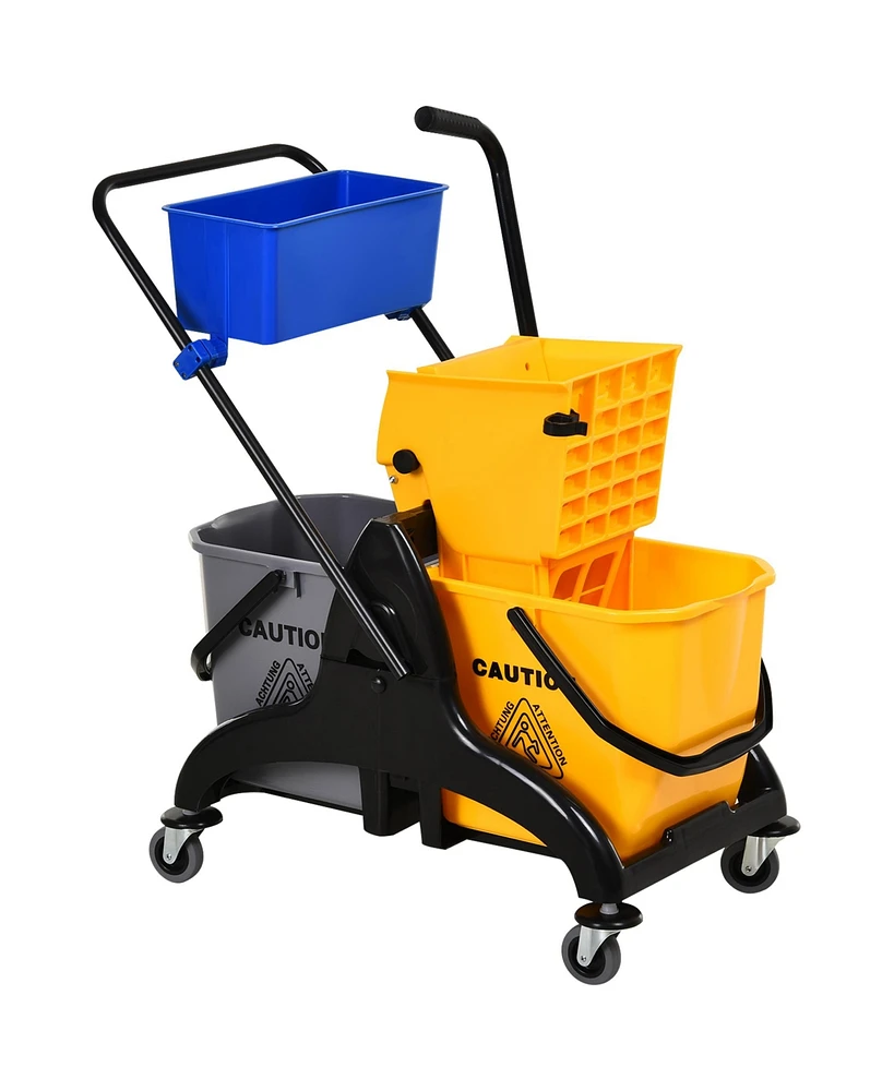 Homcom 13.7Gallon/52L Wringer Bucket Cart w/ Side Press Wringer, Mop Holder - Multi