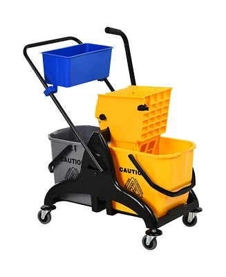 Homcom 6.9 Gallon/26L Wringer Bucket Cart w/ Side Press Wringer, Mop Holder