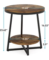 Tribesigns End Table, 2 Tier Round Side Table with Storage Shelf, Industrial Nightstand Bedside Table Coffee Accent Table for Living Room Bedroom Smal