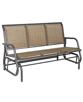 Outsunny Outdoor Glider Bench for 3 with Breathable Mesh Fabric, Blue