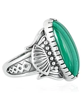 American West Jewelry Southwestern Green Leaf Ring-Crafted from Sterling Silver and Adorned with a Malachite Gemstone, Size 5-7