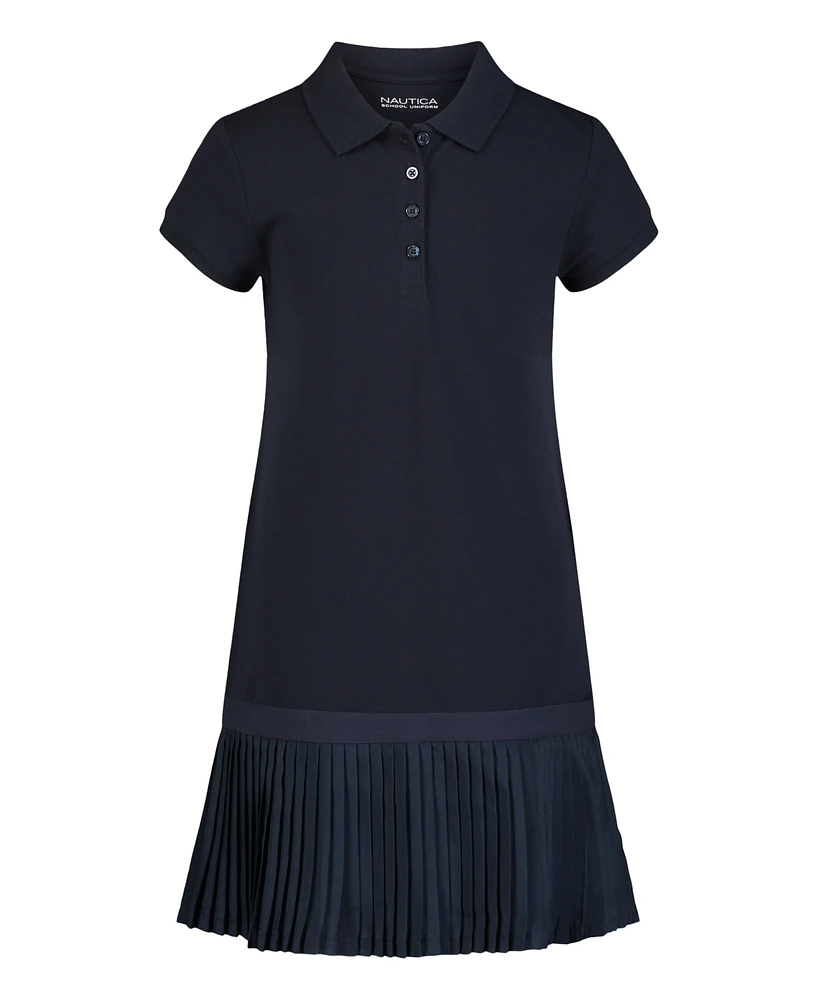 Nautica Big Girls Uniform Short Sleeve Pique Dress