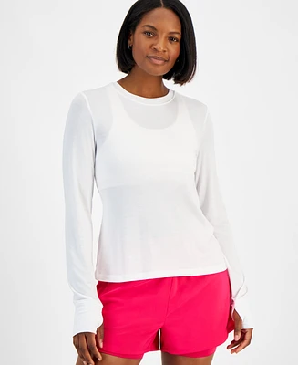 Id Ideology Women's Ruched-Back Thumb-Hole Long-Sleeve Top, Created for Macy's