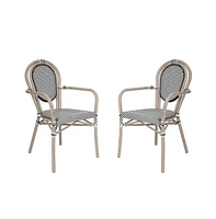 Merrick Lane Mael Set Of Two Stacking Thonet Bistro Style Chair With Arms, Textilene Seat