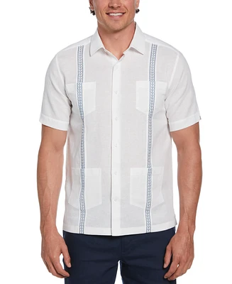 Cubavera Men's Guayabera Short Sleeve Button-Front Embroidered-Panel Shirt