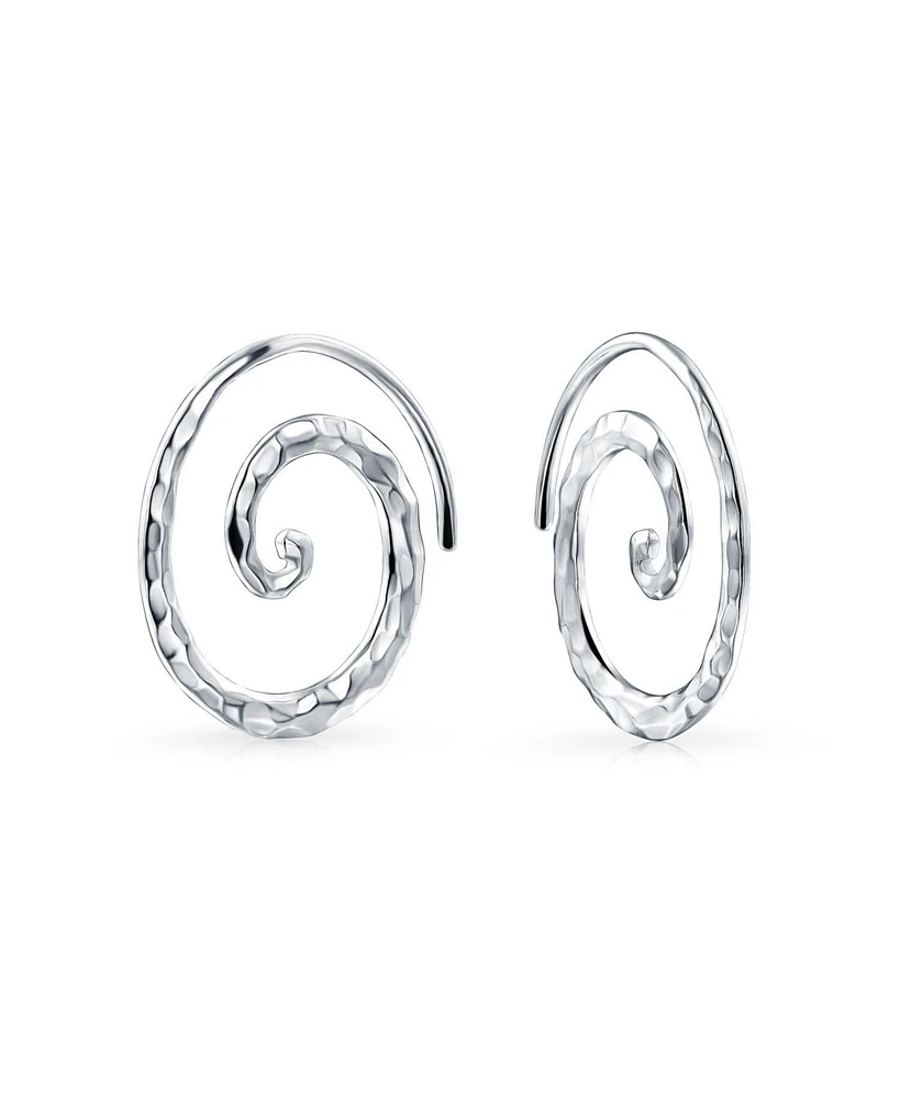 Bling Jewelry Boho Geometric Tribal Swirl Hammered Wire Spiral Hoop Threader Earrings For Women For Sterling Silver