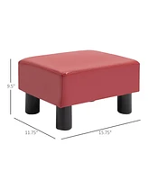 Homcom Ottoman Foot Rest, Small Foot Stool with Pu Leather Upholstery, Rectangular Ottoman Footrest with Padded Foam Seat and Plastic Legs, Red