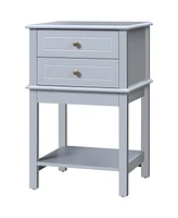 Homcom Modern End Table w/ 2 Storage Drawers & Bottom Shelf for Living Room, Light Grey