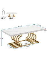 Tribesigns Modern Coffee Table, 47 Inch Faux Marble Cocktail Table with Geometric Frame, Rectangular Center Table Tea Table Accent Furniture for Livin