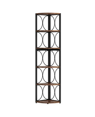 Tribesigns 67 inch Tall Corner Shelf, 6 Tier Rustic Corner Bookshelf Bookcase Storage Rack Standing Shelving Unit for Living Room, Small Space