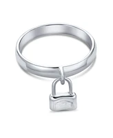 Bling Jewelry Dangle Charm Pad Lock Ring For Women Sterling Silver 1MM